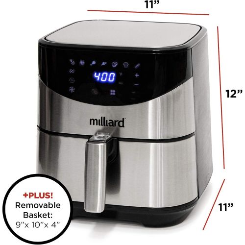  Milliard Air Fryer Max XL, Oil Free Digital Hot Oven Cooker, 8 Cooking Settings, Dehydrator, Preheat and Shake, Dishwasher Safe: Recipe Book Included, 5.8QT Family Size