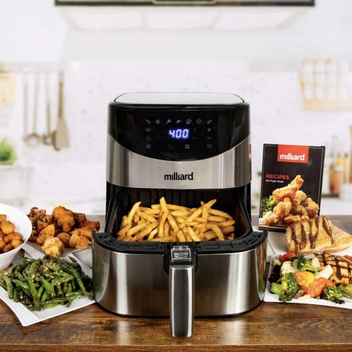  Milliard Air Fryer Max XL, Oil Free Digital Hot Oven Cooker, 8 Cooking Settings, Dehydrator, Preheat and Shake, Dishwasher Safe: Recipe Book Included, 5.8QT Family Size