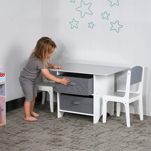 [아마존베스트]Milliard Kids Play Table and Chair Set Wood with Storage Baskets, Activity Table Playset Furniture with Modern Gray Colors