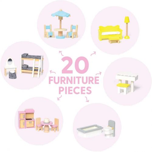  Milliard Doll House / 20 Furniture Pieces / 2.5 Feet High / Perfect Wooden Dollhouse for Kids