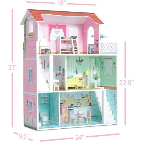  Milliard Doll House / 20 Furniture Pieces / 2.5 Feet High / Perfect Wooden Dollhouse for Kids