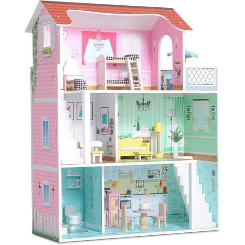  Milliard Doll House / 20 Furniture Pieces / 2.5 Feet High / Perfect Wooden Dollhouse for Kids