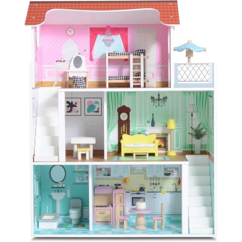  Milliard Doll House / 20 Furniture Pieces / 2.5 Feet High / Perfect Wooden Dollhouse for Kids