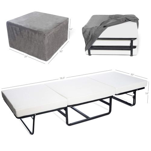  Milliard Folding Bed Ottoman Single Size with Grey Suede Cover, Guest Hideaway 30x78 Bed, Dual Use, No Assembly Required
