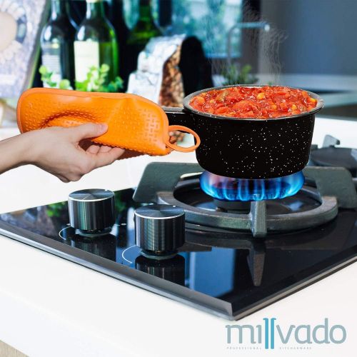  [아마존베스트]Millvado Graniteware 1 Quart Saucepan: Naturally Nonstick Sauce Pots - Speckled Enamel Cookware - Small Sauce Pan for Cooking and Boiling - Granite Cooking Pot for Stovetop, Campfi