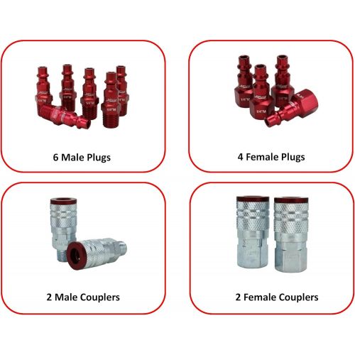  ColorFit by Milton Coupler & Plug Kit - (M-Style, Red) - 1/4 NPT, (14-Piece) - S-314MKIT