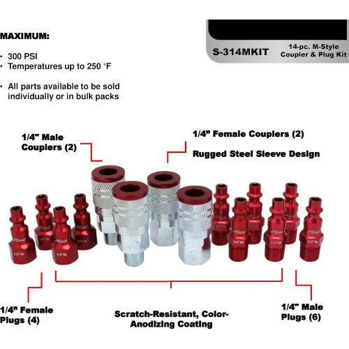  ColorFit by Milton Coupler & Plug Kit - (M-Style, Red) - 1/4 NPT, (14-Piece) - S-314MKIT