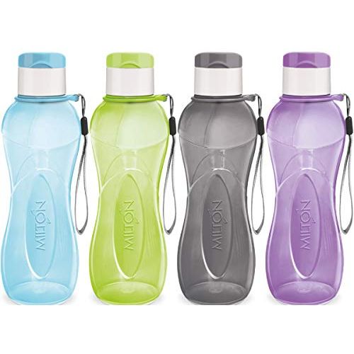  Sports Water Bottle - Milton Kids Reusable Leakproof 25 Oz 4-pack Plastic Wide Mouth Large Big Drink Bottle BPA & Leak Free With Handle Strap Carrier For Cycling Camping Hiking Gym