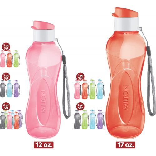  MILTON Water Bottle Kids Reusable Leakproof 12 Oz Plastic Wide Mouth Large Big Drink Bottle BPA & Leak Free with Handle Strap Carrier for Cycling Camping Hiking Gym Yoga