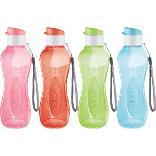  MILTON Water Bottle Kids Reusable Leakproof 17 Oz 4-Pack Plastic Wide Mouth Large Big Drink Bottle BPA & Leak Free with Handle Strap Carrier for Cycling Camping Hiking Gym Yoga