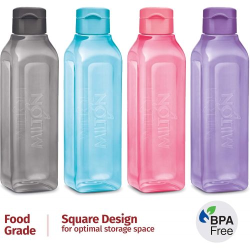  Milton Sports Water Bottle Square Juice Box 4 pack 17 or 32 oz. Great for Juices Milk Smoothies Plastic Wide-Mouth Reusable Leak Proof Drink Bottle/Carton for School Bags Lunch Boxes Gym