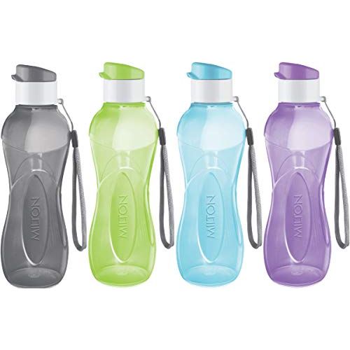  MILTON Water Bottle Kids Reusable Leakproof 17 Oz 4-Pack Plastic Wide Mouth Large Big Drink Bottle BPA & Leak Free with Handle Strap Carrier for Cycling Camping Hiking Gym Yoga