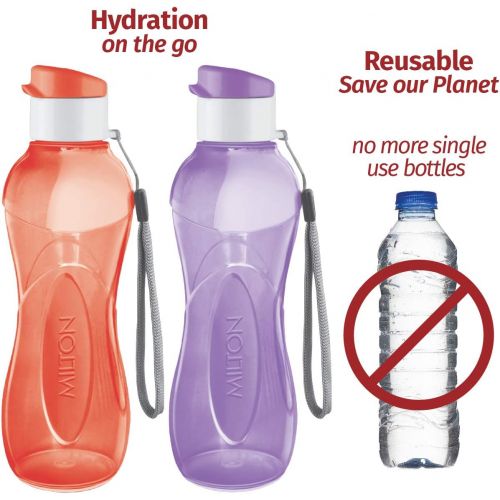  MILTON Water Bottle Kids Reusable Leakproof 17 Oz 4-Pack Plastic Wide Mouth Large Big Drink Bottle BPA & Leak Free with Handle Strap Carrier for Cycling Camping Hiking Gym Yoga