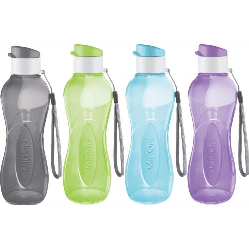  MILTON Water Bottle Kids Reusable Leakproof 17 Oz 4-Pack Plastic Wide Mouth Large Big Drink Bottle BPA & Leak Free with Handle Strap Carrier for Cycling Camping Hiking Gym Yoga