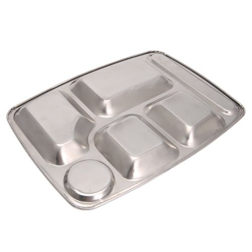  Milue Stainless Steel Divided Dinner Tray Lunch Container Food Plate 4/5/6 Section (01#)