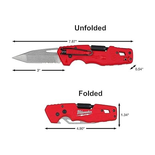  Milwaukee FASTBACK Folding Utility Knife w/Blade Multifunctionality, Red-black