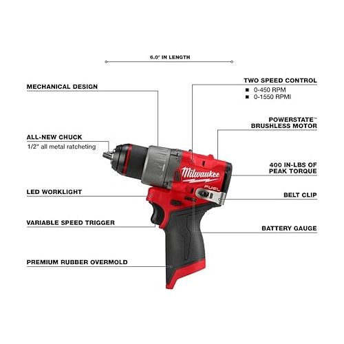  Milwaukee M12 FUEL 12V Lithium-Ion Brushless Cordless 1/2 in. Drill Driver (Tool-Only)