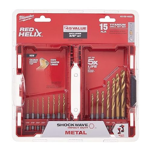  Milwaukee 48-89-4630 Kit TiN Shockwave (15-Piece Titanium)