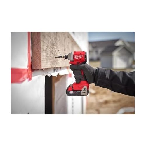  Milwaukee 3650-20 M18 18V Lithium-Ion Brushless Cordless 1/4 in. Compact Impact Driver (Tool Only), Red