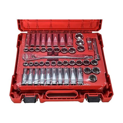  Milwaukee 48-22-9010 47-Piece 1/2 in. Drive Metric and SAE Ratchet and Socket Set with FOUR FLAT Sides