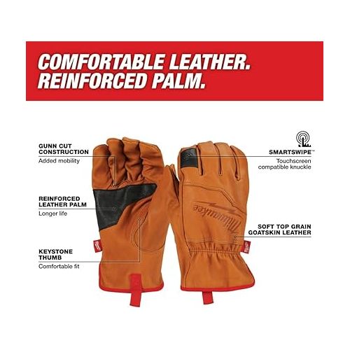  Milwaukee Tools Soft Top Grain Goatskin Leather Work Gloves (X-Large)