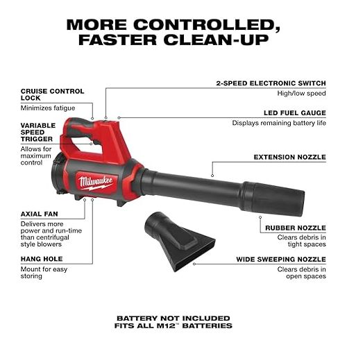  Milwaukee 0852-20 M12 Lithium-Ion Cordless Compact Spot Blower (Tool Only)