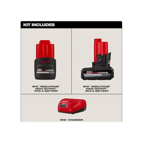  Milwaukee M12 12-Volt Lithium-Ion High Output 5.0 Ah and 2.5 Ah Battery Packs and Charger Starter Kit