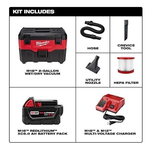  Milwaukee 0880-20P M18 Wet/Dry Vacuum with XC5.0 Starter Kit