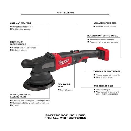  . Milwaukee M18 Fuel 21mm Random Orbital Polisher - No Charger, No Battery, Bare Tool Only