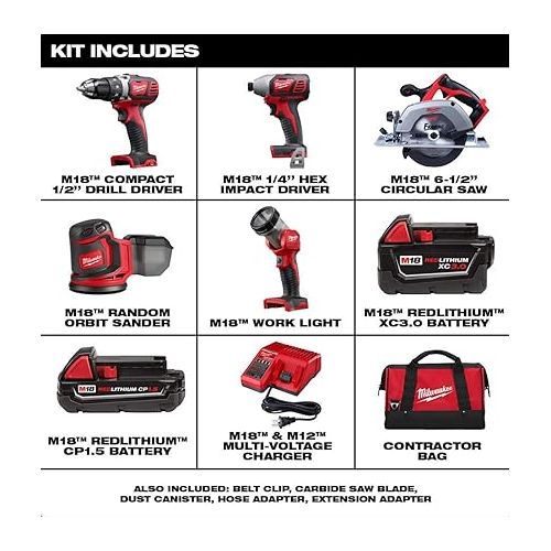  2696-25 M18 18-Volt Lithium-Ion Cordless Combo Kit (5-Tool) with 2-Batteries, Charger and Tool Bag