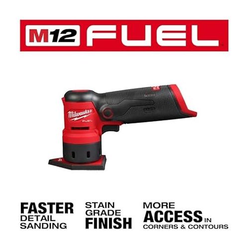  Milwaukee 2531-20 12V Brushless Cordless Orbital Detail Sander (Tool Only) Red and Black