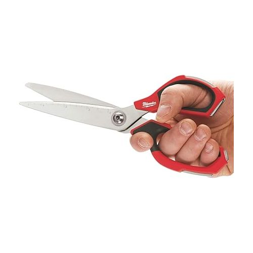  Milwaukee 48-22-4041 Iron Carbide Core Large-Looped Straight Jobsite Scissors w/ Onboard Ruler Markings and Index Finger Groove