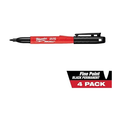  Milwaukee 48-22-3104 Inkzall Point Marker, Fine, Black, 4-Pack