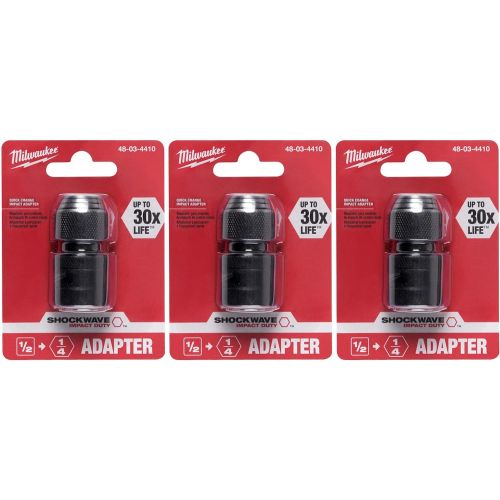  Milwaukee 48-03-4410 Shockwave 1/2-Inch Square by 1/4-Inch Hex Adapter, 3 Pack