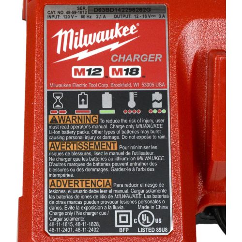  Milwaukee 48-59-1812 M12/M18 Battery Charger & (1) 48-11-1850 5.0Ah Lithium Ion Battery