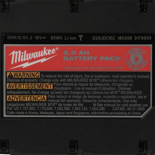  Milwaukee 48-59-1812 M12/M18 Battery Charger & (1) 48-11-1850 5.0Ah Lithium Ion Battery