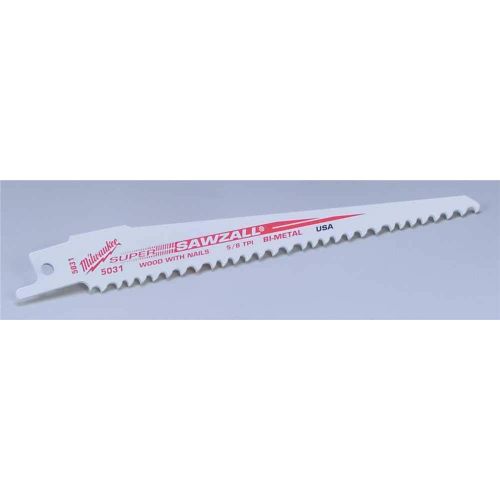  Milwaukee 48-01-6035 6 in. 5 Teeth per in. Wood Cutting SAWZALL Reciprocating Saw Blades White (Pack of 50)