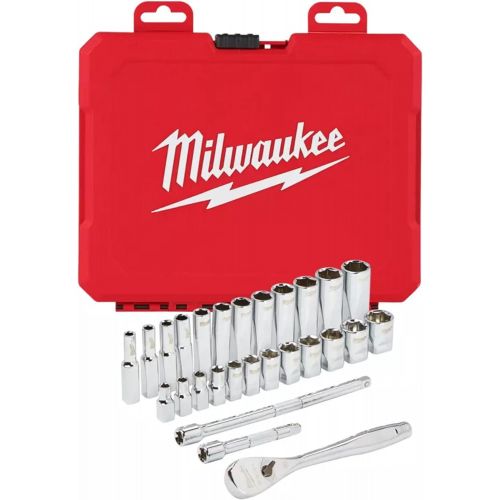  Milwaukee 932464945 3/8in Ratcheting Socket Set Metric, 32 Piece, Red