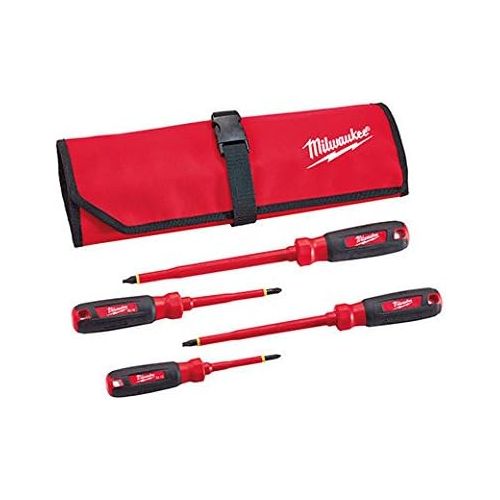  Milwaukee 48-22-2204 4pc Insulated Screwdriver Set W/ Roll Pouch