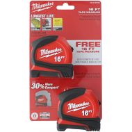 Milwaukee 48-22-6616G 2-Pack of 16’ Compact Tape Measures w/ Double-Sided Tape and Scoring Hook