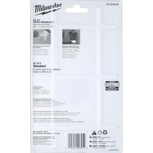  Milwaukee 48-22-6616G 2-Pack of 16’ Compact Tape Measures w/ Double-Sided Tape and Scoring Hook