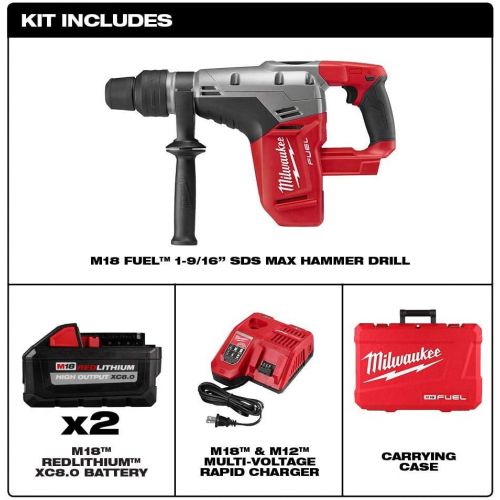  Milwaukee Tool 2717-22HD Rotary Cordless SDS Max Hammer Drill Kit 1-9/16 Inch 18.75 Inch M18 Fuel SDS Max