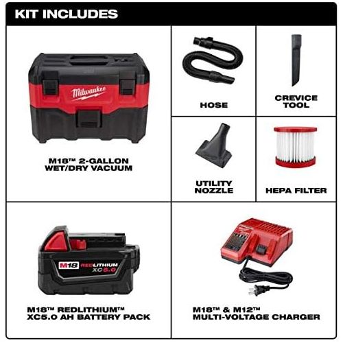  Milwaukee 0880-20P M18 Wet/Dry Vacuum with XC5.0 Starter Kit