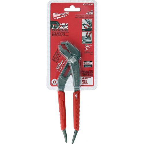  Milwaukee 48-22-6208 8 Inch V-Jaw Hex Pliers w/ Reaming Head and 16-Position All-Metal Quick Adjust Mechanism