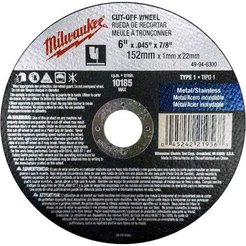  Milwaukee 10 Pack - 6 Inch Cutting Wheels For Grinders - Aggressive Cutting For Metal & Stainless Steel - 6 x .045 x 7/8-Inch | Flat Cut Off Wheels