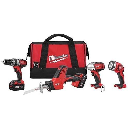  New Milwaukee 2695-24 M18 18 Volt 4 Tool Cordless Tool Set Drills & Saw Light