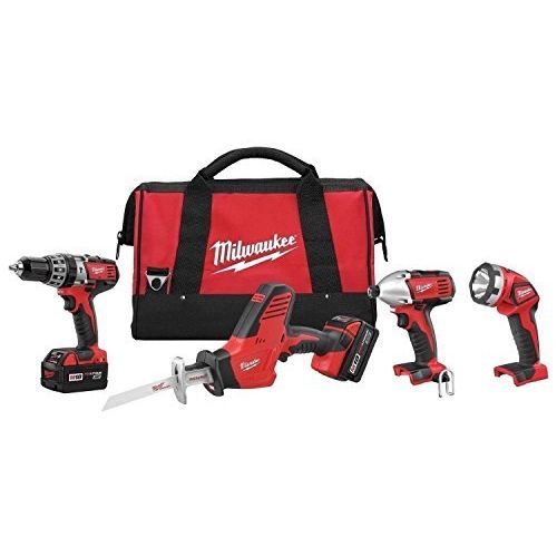  New Milwaukee 2695-24 M18 18 Volt 4 Tool Cordless Tool Set Drills & Saw Light