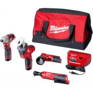 Milwaukee 2498-25 M12 12-Volt Lithium-Ion Cordless Combo Kit (5-Tool) with (2) 1.5Ah Batteries, Charger and Tool Bag