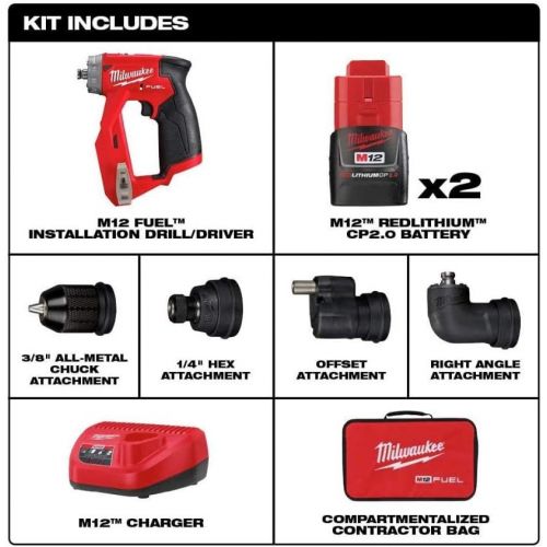  Milwaukee 2505-22 M12 FUEL Lithium-Ion 3/8 in. Cordless Installation Drill Driver Kit (2 Ah)