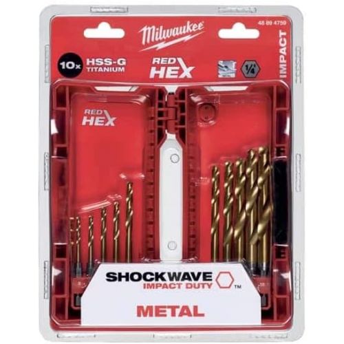  Milwaukee Metal Drill Bit Set 48894759?56?g Red Hex titanium Shockwave, 1?W, 0?V